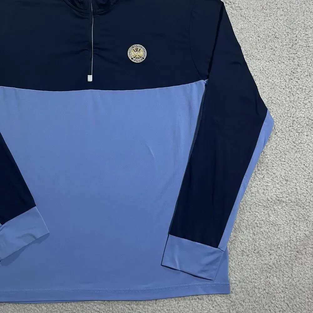 Polo Ralph Lauren 1/4 Zip Mens XL Blue PGA Golf Logo Performance Stretch Wicking
